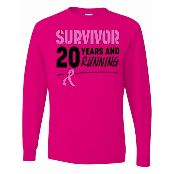 Inktastic Breast Cancer Survivor 20 Years and Running with Pink Ribbon Long Sleeve T-Shirt