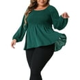 thumbnail image 4 of Agnes Orinda Women's Plus Size Top Smocked Peplum Crew Neck Long Sleeve Babydoll Chiffon Blouses Tops 2X Green, 4 of 6