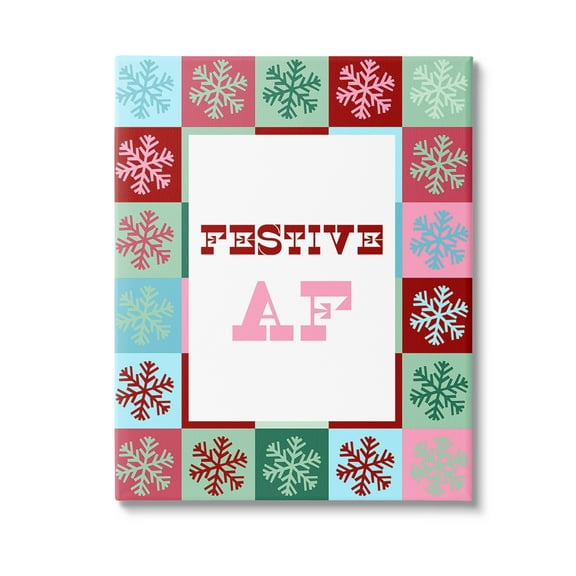 Stupell Industries Festive AF with Snowflakes Holiday Painting Gallery Wrapped Canvas Art Print Wall Art, 16 x 20