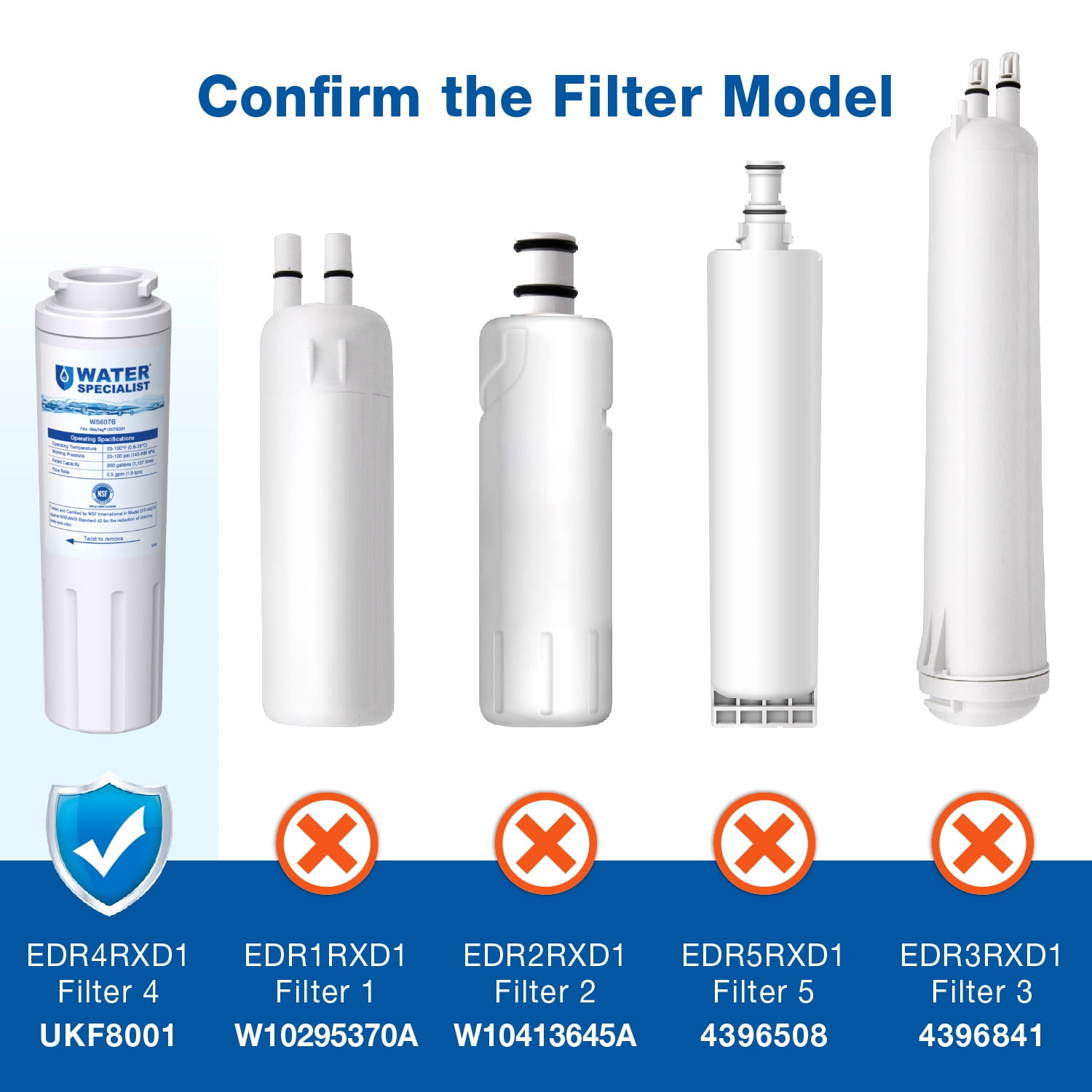 2 Packs Waterspecialist UKF8001 Water Filter, Replacement for EveryDrop Filter 4, Whirlpool 4396395, Wrx735sdbm00, Mfi2570fez Msd2651heb, Krfc300ess01, 469006 (package may vary)