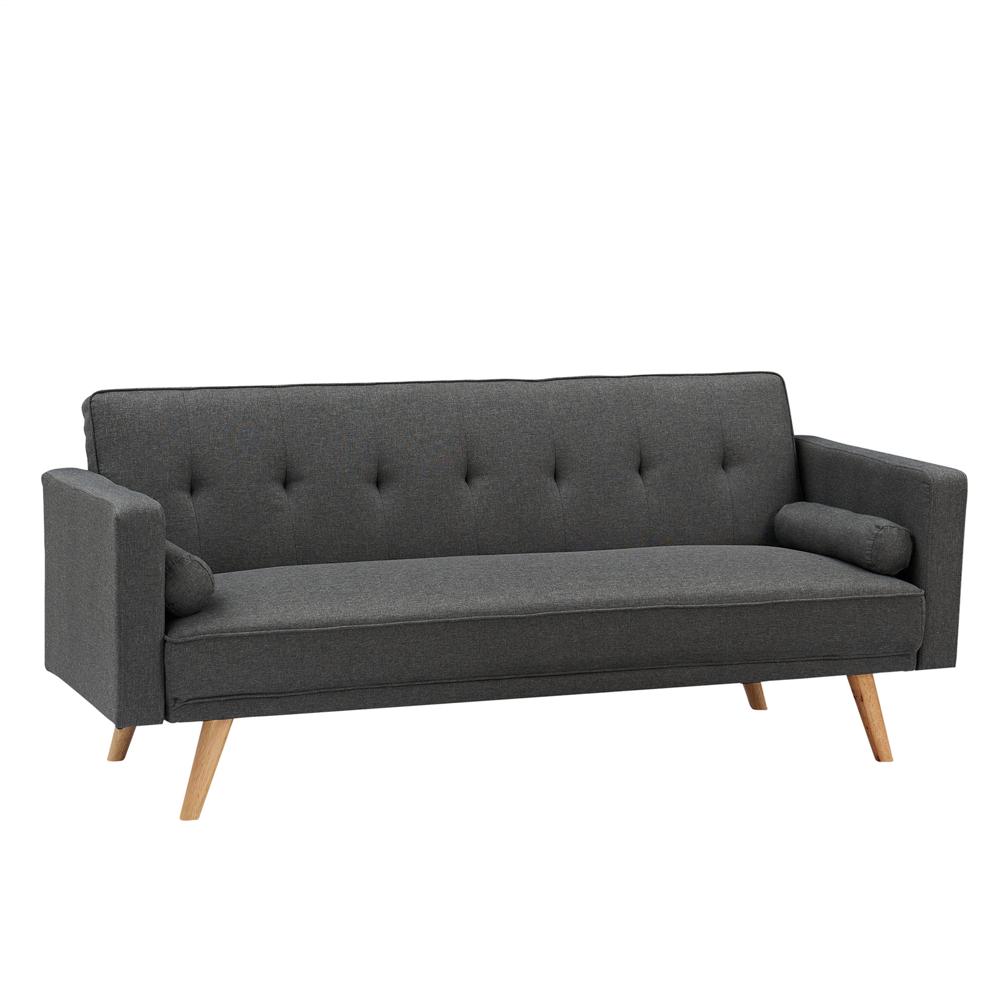 Aukfa Convertible Futon Sofa Bed, Arm Couch for Home Office, Solid Wood Legs, 2 Pillows, Gray