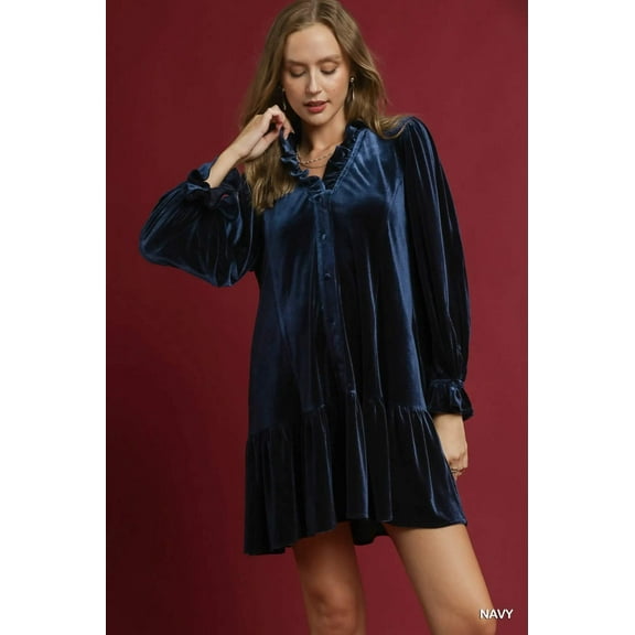 Velvet Ruffle Trim Mini Dress