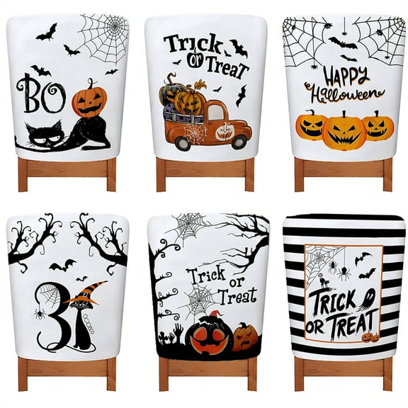 6 Pcs Halloween Chair Covers Halloween Print Skeleton Pumpkin Bat With Removable Seat Covers for Home Halloween Restaurant Decor or Hotel Restaurant Halloween Party Banquet