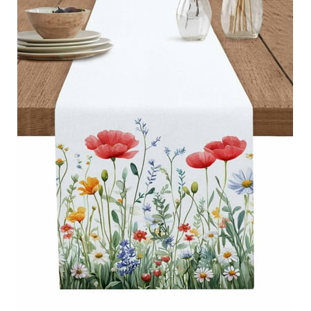 

Table Runner Dresser Scarf 13 x 72 Inch Red Floral Rustic Wildflower Leaf Spring Blossom Table Runners Non-Slip Heat Kitchen Dining Table Decor for Indoor Outdoor Home Party Decoration