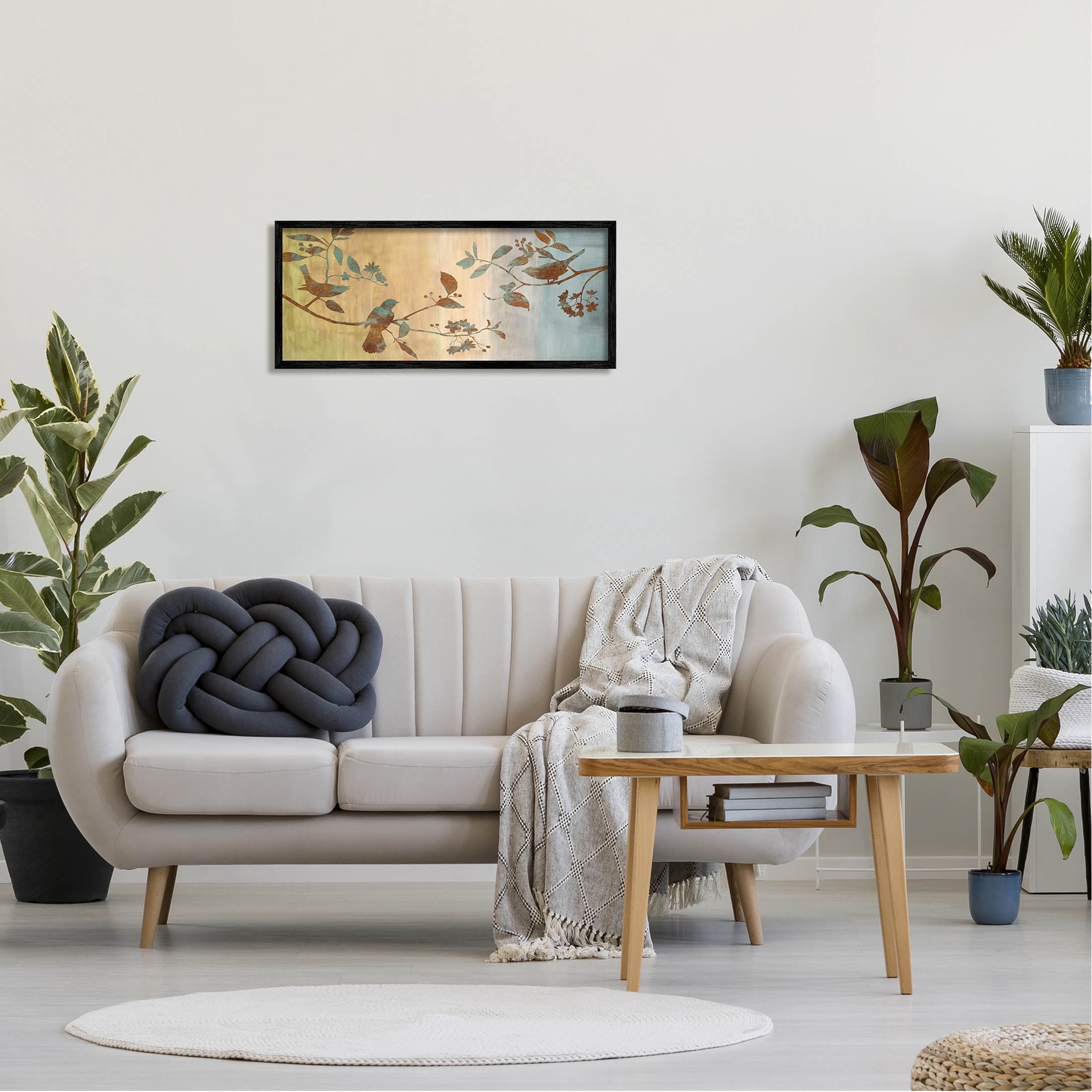 Boho Birds Perched Branches Botanical & Floral Graphic Art Black Framed Art Print Wall Art