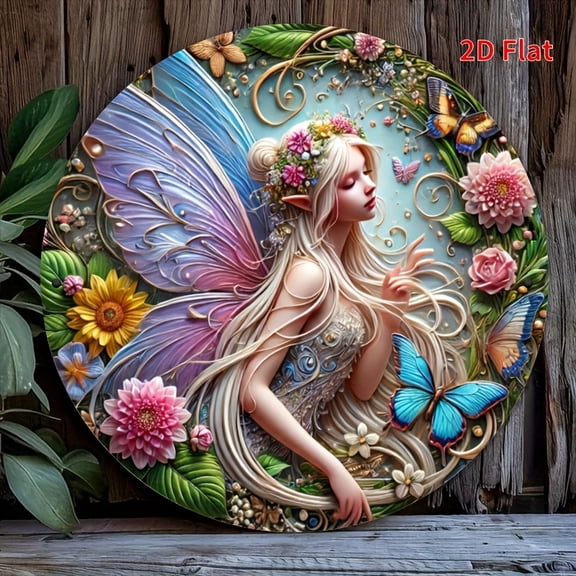 HELLOYOUNG Metal Fairy Tin Sign Vintage 2D Printed Wall Art, Circular Room Decor for Home Bar, Festival Gift Housewarming