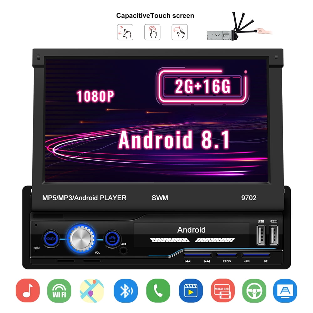 Explea 7 Pouces autoradio Android 8.1 GPS rétractable WiFi 1 Din HD écran Tactile Voiture Multimedia Player MP5 Support caméra wondeful