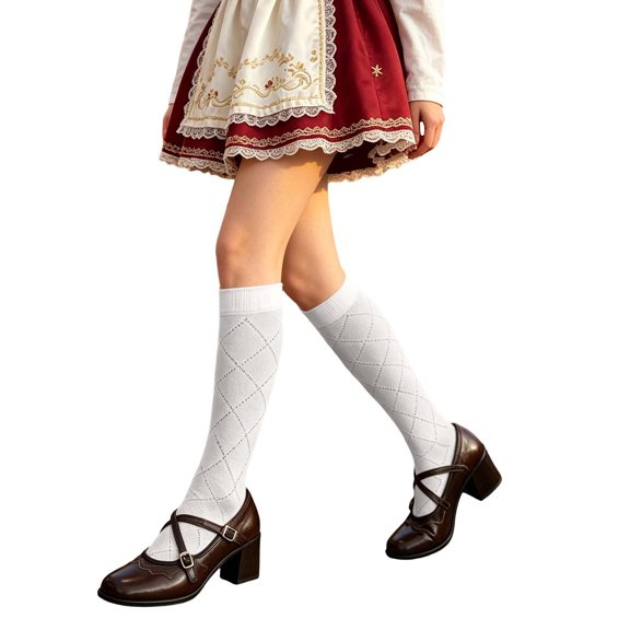 BRICH Lace Knee High Socks for Women Thin Retro Vintage Sheer Knee High Stockings White A