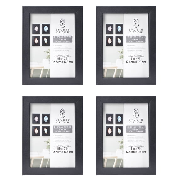 5" x 7" Black Shadow Box by Studio Décor - Easy Back Loading Frame Includes Pre-attached Hanging Hardware - Horizontal or Vertical Display - 4 Pack
