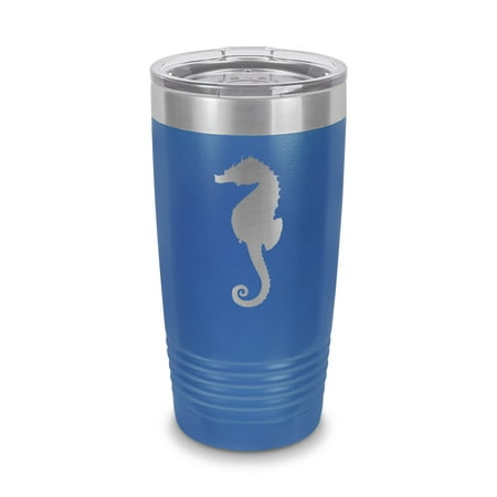 

Seahorse Tumbler 20 oz - Laser Engraved w/ Clear Lid - Stainless Steel - Vacuum Insulated - Double Walled - Travel Mug - sea horses - Blue