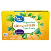 Great Value Ultimate Fresh Fabric Softener Dryer Sheets, Original Clean, 80 Count (Packaging May Vary)