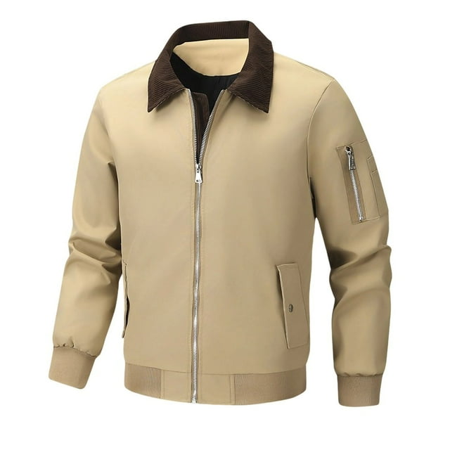 Veste Bomber en Velours Côtelé pour Hommes avec Col à Revers et Fermeture Éclair, Manteau Cargo à Manches Longues, Coupe Ajustée, Veste Tactique Extérieure Rétro Ventilée pour l'Automne