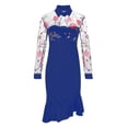 thumbnail image 4 of Lindreshi Plus Size Dresses for Women on Clearance Women Sexy Slit Ruffles Hem Floral Pattern Slimming Long Sleeve Lace Mesh Dress, 4 of 6