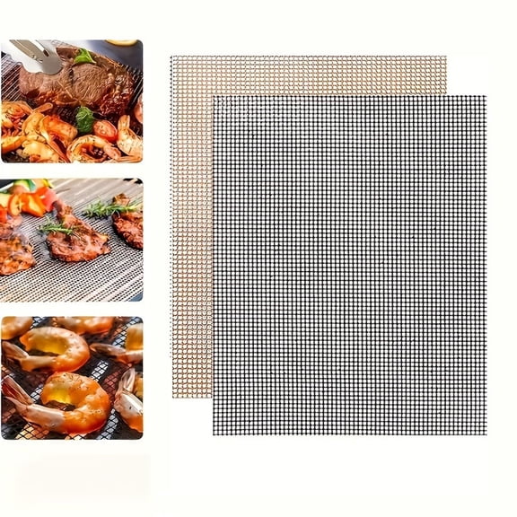 Non-Stick Mesh BBQ Grill Mat Reusable High Temperature Resistant Outdoor Cooking Sheet for Gas and Charcoal Grills, Black 12x16 Inch