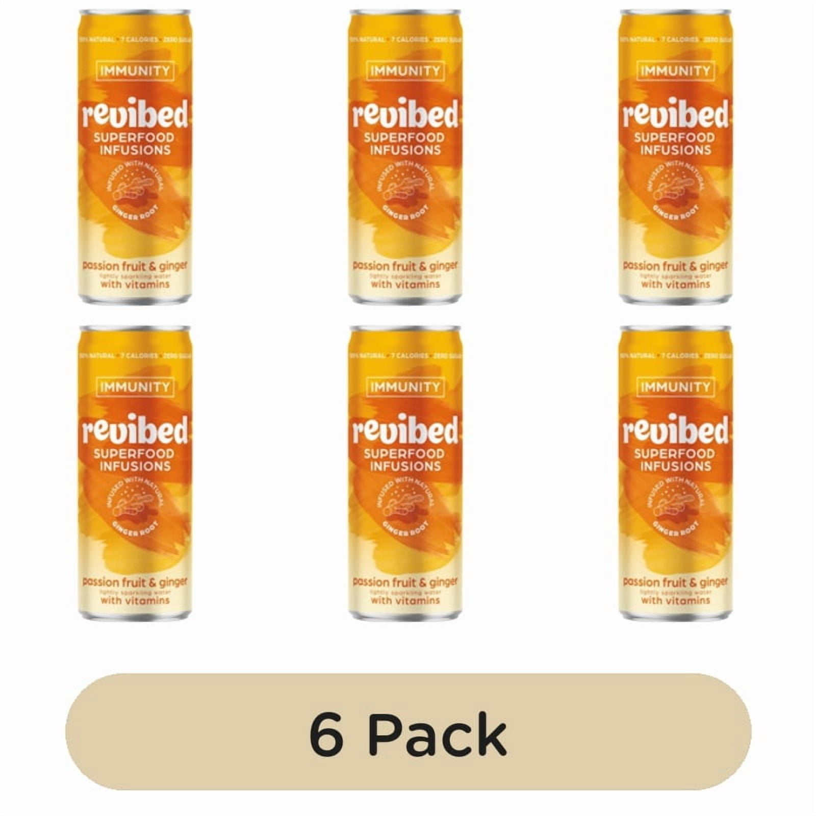 Revibed Immunity Passionfruit and Ginger Infused Lightly Sparkling Water 250ml, British Import (Pack of 6)