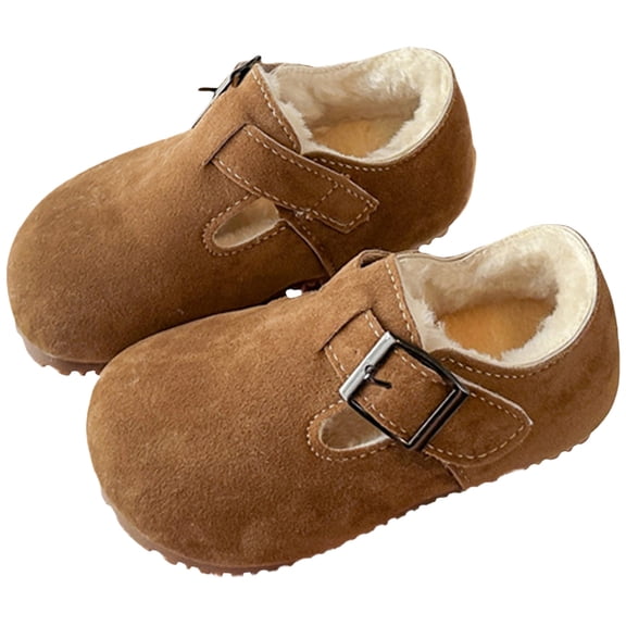 Kids Clogs Warm Fuzzy Lined Nonslip Slippers Boys Girls Casual Slip on Winter House Shoes Cozy Indoor Outdoor Mules Coffee 1.5 Big Kid