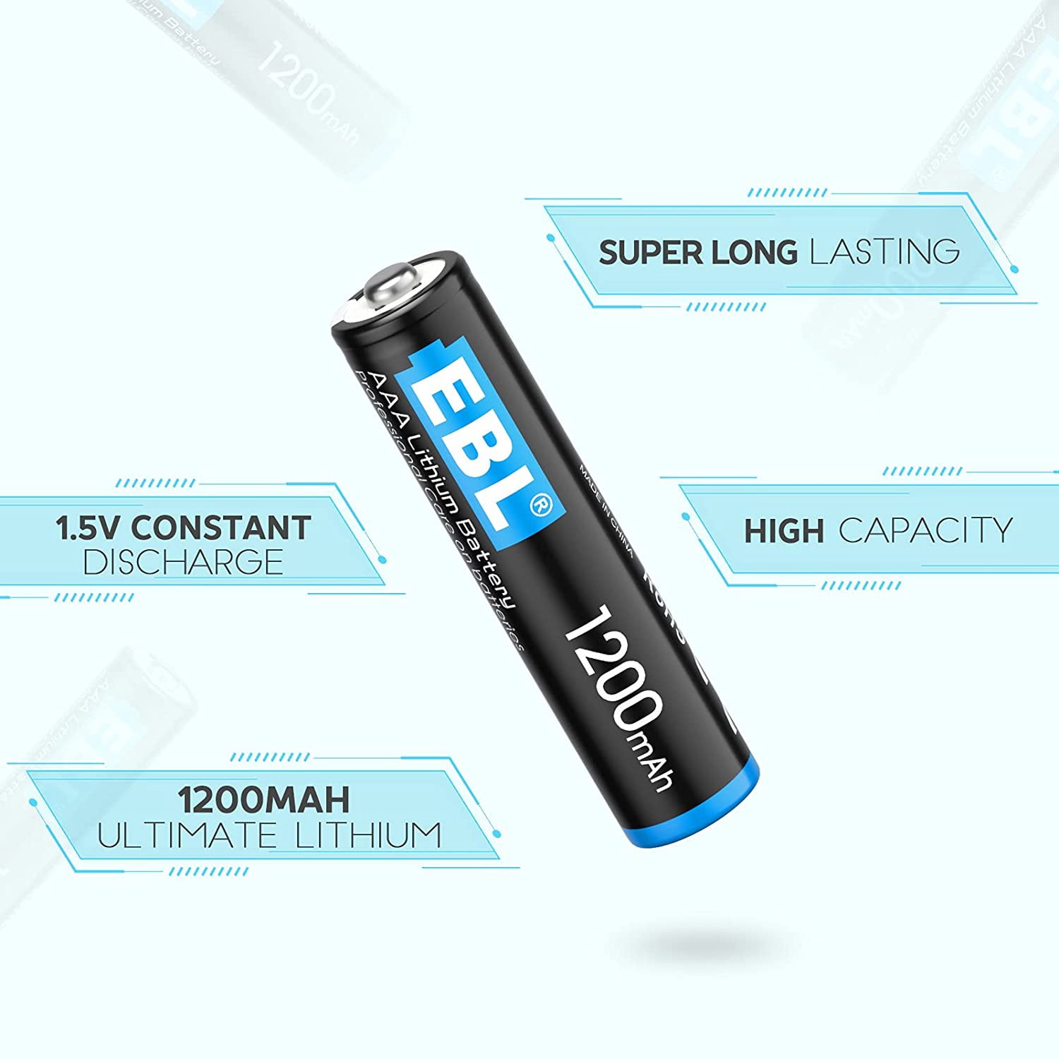 EBL 12 Pack AA Lithium Batteries and 8 Pack AAA Lithium Batteries 1.5V - High Performance Constant Volt Double A Battery for High-Tech Devices【Non-Rechargeable】
