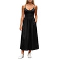 thumbnail image 3 of VBVC Women's V Neck Spaghetti Strap Maxi Dress , Summer Casual Sleeveless Long Dress For Women , Ladies' Flowy Slim Sundress with Pockets,Black,S-2XL, 3 of 9
