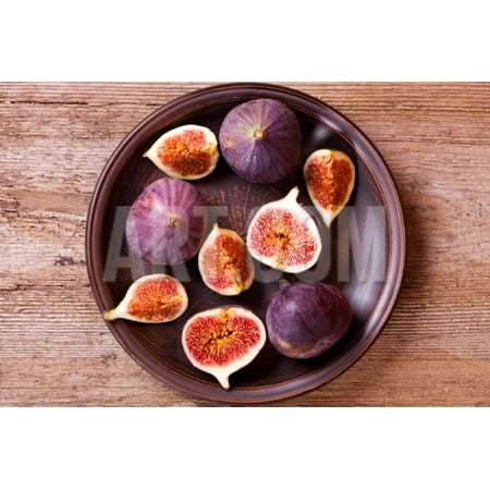Fig Art - Fresh Figs in a Plate on Rustic Wooden Table Print Wall Art By Marylooo