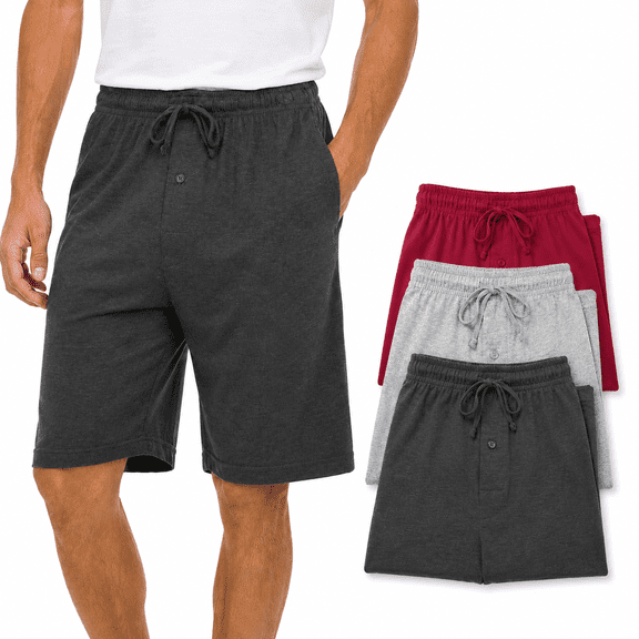 DARESAY Men’s Knit Shorts 3-Pack, Soft Sleep Lounge Shorts with Pockets & Elastic Drawstring Waist, Sizes S-3X