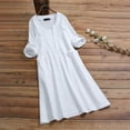 thumbnail image 2 of ClodeEU Womens Linen Blend V Neck Long Sleeve A Line Dress,Flowy Midi Dress for Women Beach Vacation Sundress White,Womens Plus XXXXL, 2 of 7