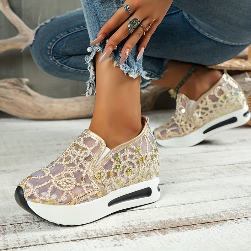 Glitter slip on shoes womens deals