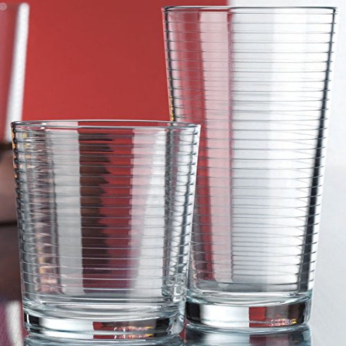 Set of 16 Heavy Base Ribbed Durable Drinking Glasses Includes 8 Cooler