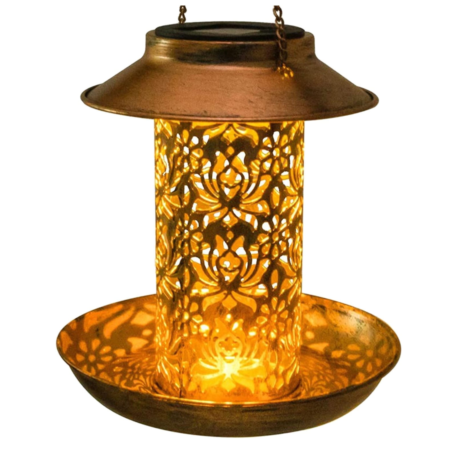 Solar Yard Iron Bird Feeder Lamp,LED Solar Powered Hanging Garden Light Home Decor