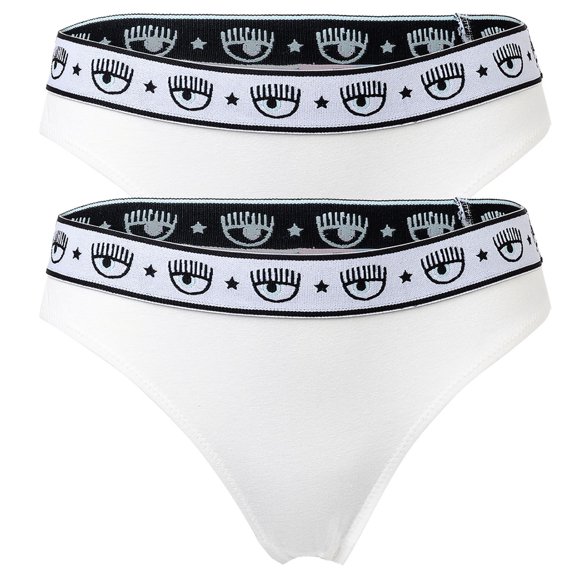 CHIARA FERRAGNI Women's Brazilian Brief 2-Pack - Panties, Cotton Stretch, Logo Waistband, uni White L (Large)