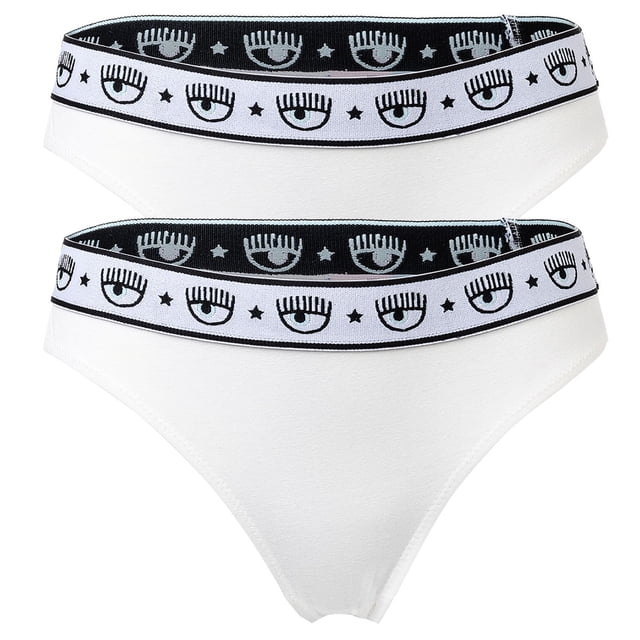CHIARA FERRAGNI Brazilian Brief para Mujer Pack de 2 - Slip, Algodón Elástico, Cintura con Logotipo, uni Blanco L (Large)