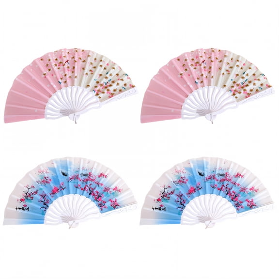 HIBIBUD 4Pcs Folding Fan Sleek & Supple Fan Face Folding Hand Fan Fixed Metal Shaft for Fan Boots on the Ground Fan Style3