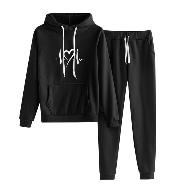 Besolor Womens Tracksuit 2 Piece Outfits Workout Sets Heart Printed Long Sleeve Hooded Sweatshirt Jogger Pant Matching Set