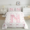 thumbnail image 2 of Manfei Initial Letter N Bedding Sets Twin with Comforter,Cute Bowtie Duvet Insert,Pink White Comforter Sets Twin Size For Girls,Breathable Bedroom Decoration Reversible,2pcs, 2 of 8
