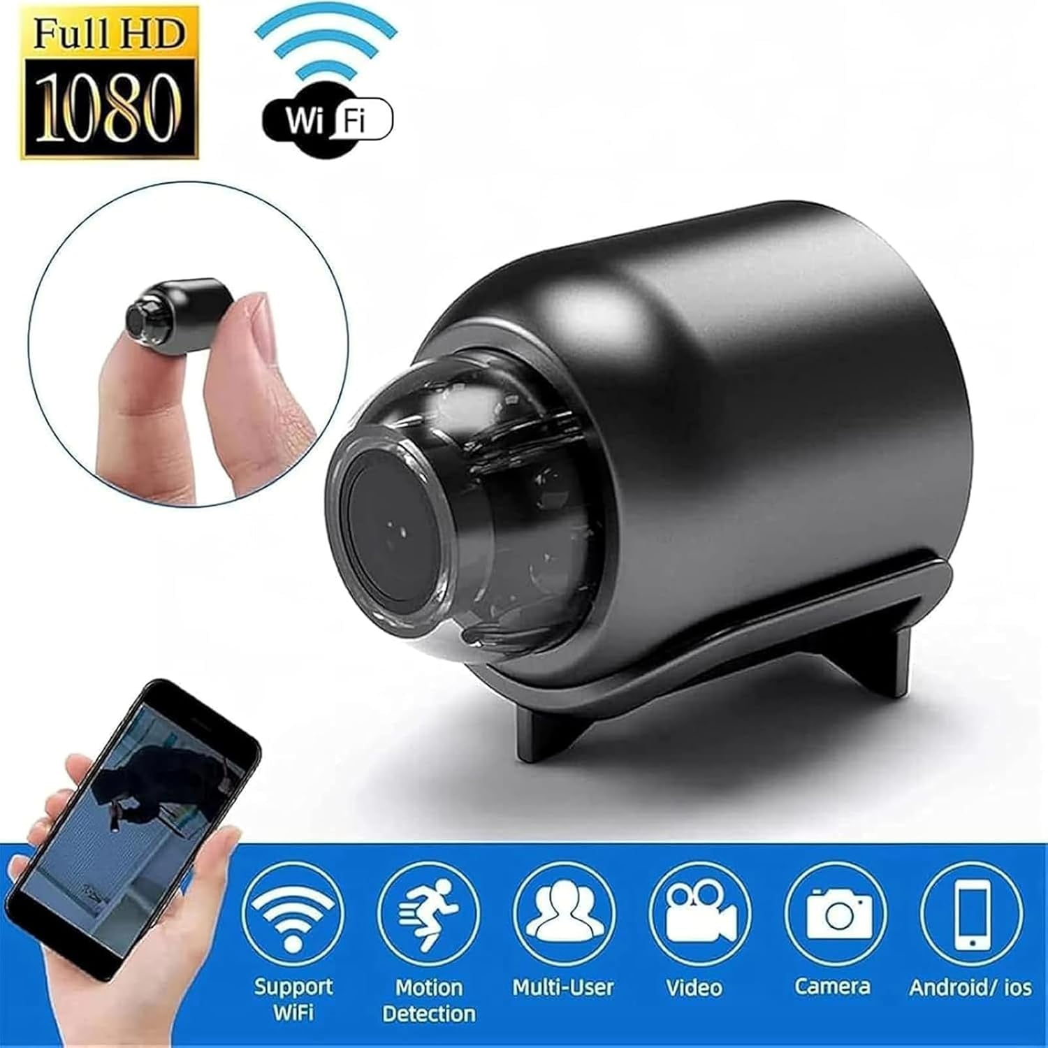 Mini Full HD Security Camera, Small Indoor Outdoor Camera with Remote View, Compatible with Android and iOS, Baby, Pet Monitor, Car Guard