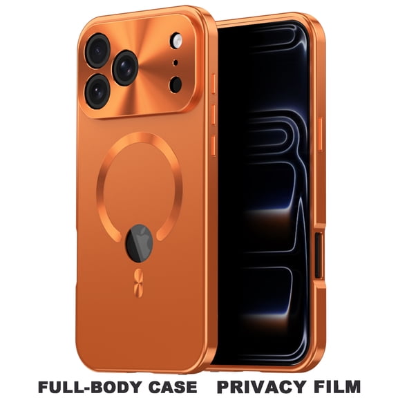 COAROVER for iPhone 17 Pro Max Magnetic Case,Built-in Privacy Screen Protector, Mag Safe Compatible, Metal Frame, Matte Back Full-Body Cover,Orange