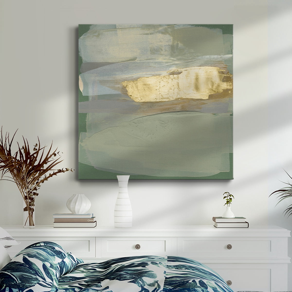 Wexford Home Sage & Gold Swipe IV-Premium Gallery Wrapped Canvas, 32" x 32" - Ready to Hang