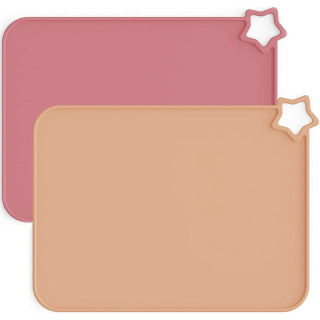LAICAIW Napperons en Silicone pour Bébé et Enfant, Tapis Alimentaires Antidérapants Résistants aux Taches pour Tout-Petits, Napperon de Table avec 2 Paquets (Rose Chaud/silencieux)