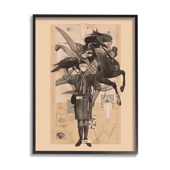 Stupell Industries Abstract Vintage Horse Text Collage Graphic Art Black Framed Art Print Wall Art, Design by Matheus Lopes Castro