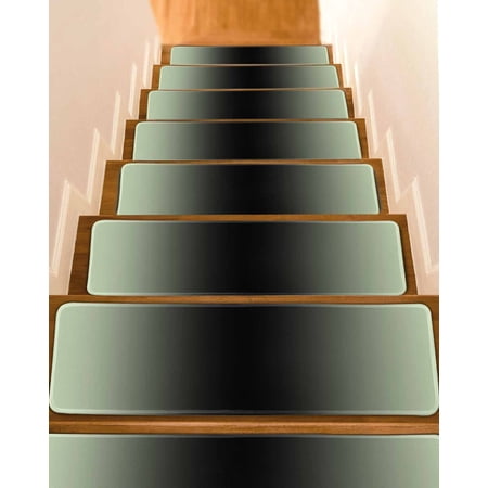 Light Green Black Ombre Stair Treads for Wooden Steps Indoor Runner Rug Carpet Modern Gradient Abstract Art 15 Pieces Peel and Stick Staircase Step Treads Covers Washable Throw Door Mats 30 x8