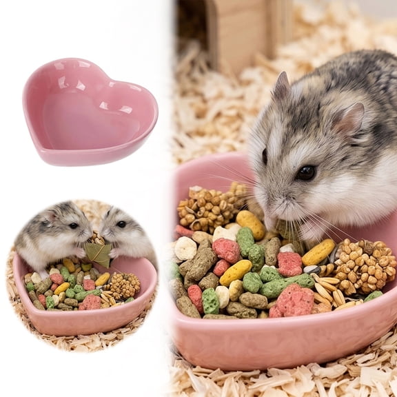 Anti-Tip Heart Shape Ceramic Pet Feeder Dish, Small Animal Food Water Bowl for Hamster, Guinea Pig, Chinchilla, Ideal Cage Accessory for Daily Feeding and Habitat Decoration