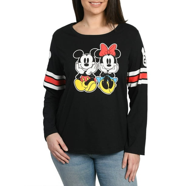 Disney Women Juniors Plus Size Mickey & Minnie Mouse Long Sleeve T