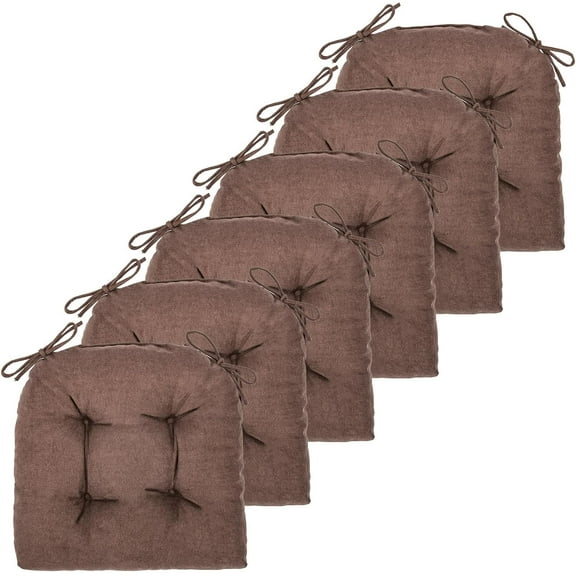 Chair Cushion, 6 Pack Chair Cushions for Dining Chairs, Chair Pads and Mat with Ties for Indoor Kitchen Seat and Desk (Dark Coffee, 6 Count - 17 x 16 in)