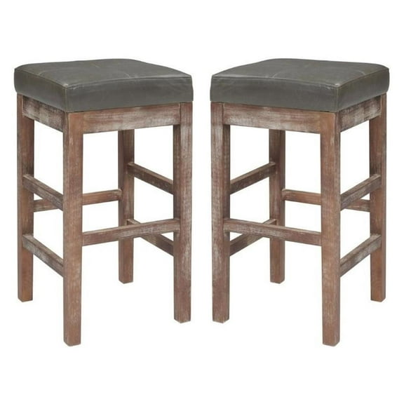 Home Square Valencia 27" Leather Counter Stool in Brown - Set of 2