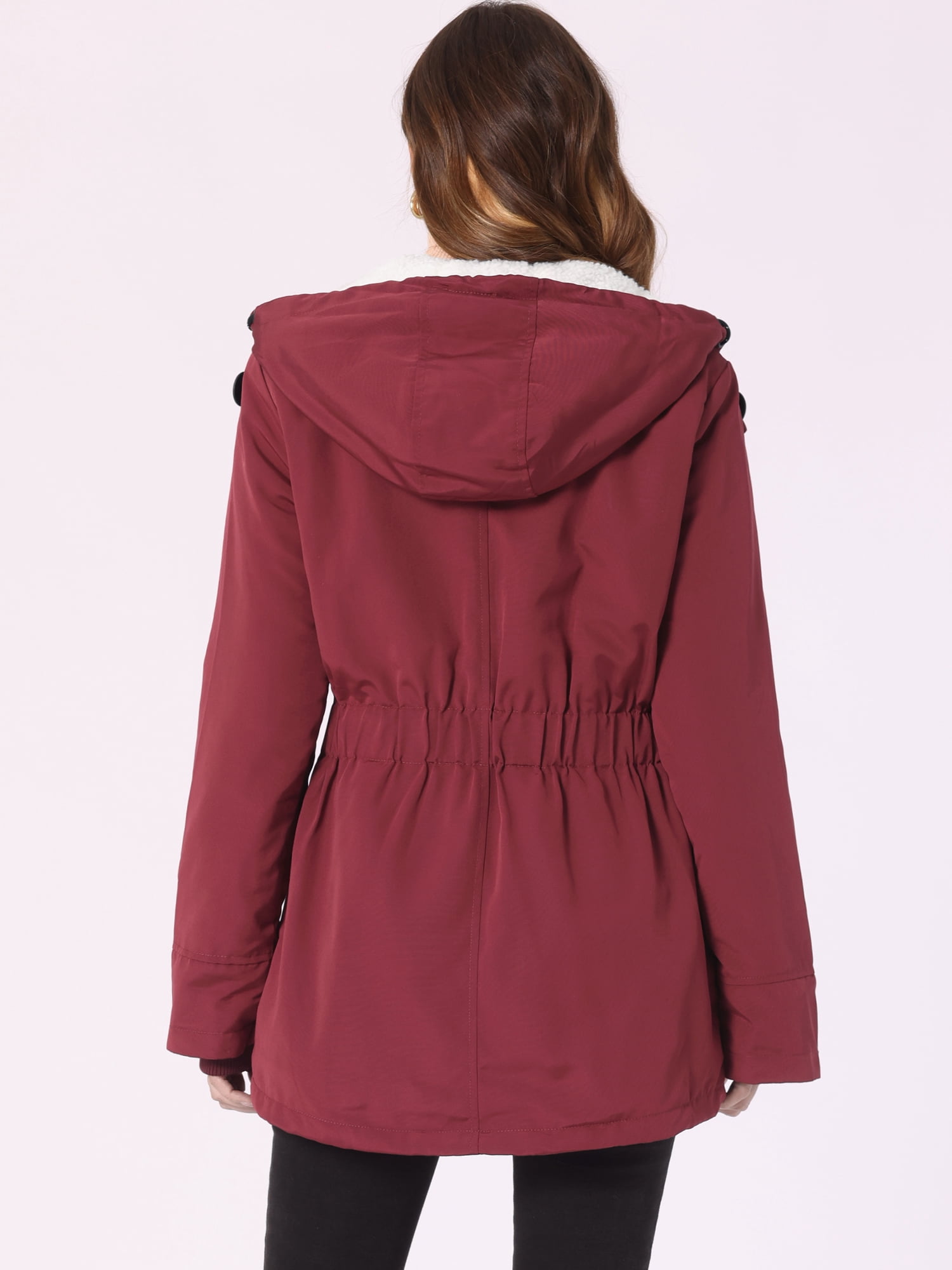 DARING DIVA Women's Winter Coat with Faux Fur Hood and Multiple Pockets XS Red