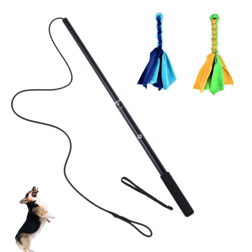 Interactive Dog Flirt Pole Toys With Leash Braided Cotton Rope Pet Bite  Chew Tug