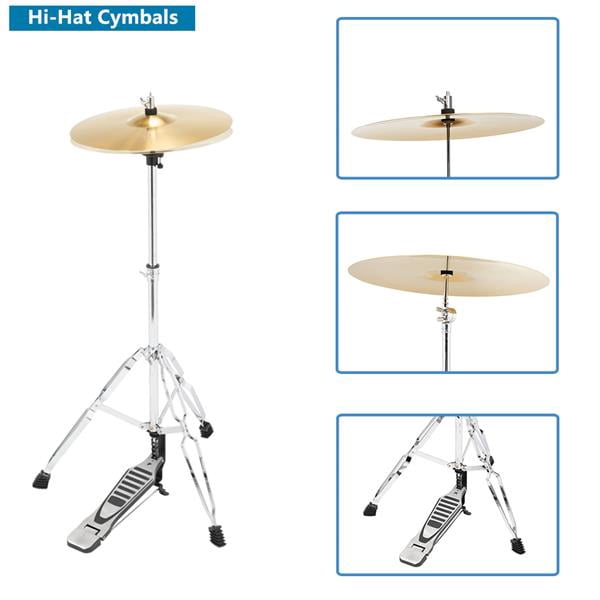 Full Size Adult Drum Set 5-Piece Black with Bass Drum, two Tom Drum, Snare Drum, Floor Tom, 16" Ride Cymbal, 14" Hi-hat Cymbals, Stool, Drum Pedal, Sticks