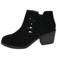 thumbnail image 1 of Soda Girl's Triangle Cutout Side Chunky Stacked Heel Ankle Boot (Black, numeric_2), 1 of 4
