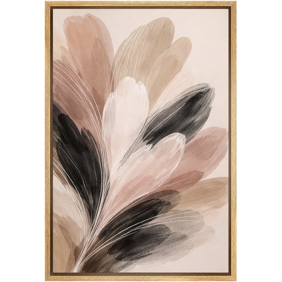 Framed Canvas Print Wall Art Floral Abstract in Earthy Tones Neutral Modern Art for Living Room, Bedroom, Office - 16"x24" NATURAL