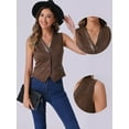 thumbnail image 2 of DARING DIVA Women's Vintage Suit Waistcoat V Neck Faux Suede Jacket Vest XS Brown, 2 of 6