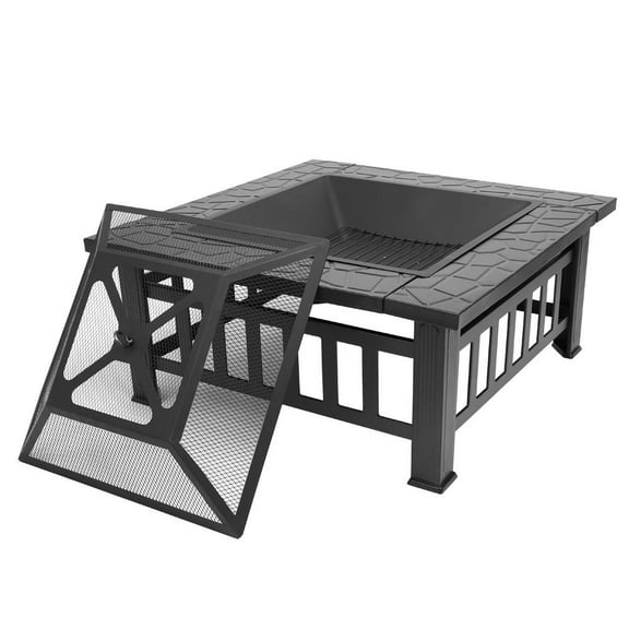 wqmh Multifunctional Fire Pit Table 32in Square Metal Firepit Stove Backyard Patio Garden Fireplace for Camping, Outdoor Heating, Bonfire and Picnic